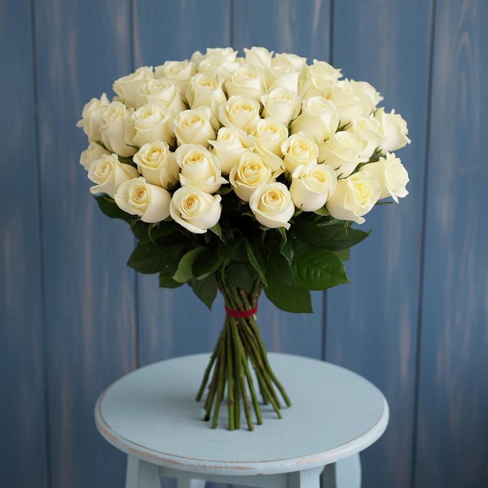 Букет 51 Белая роза Эдлесс Лав в Землянске