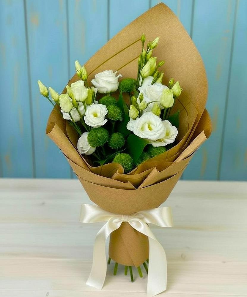 Букет цветов из: Хризантемы и Лизиантусы в Землянске