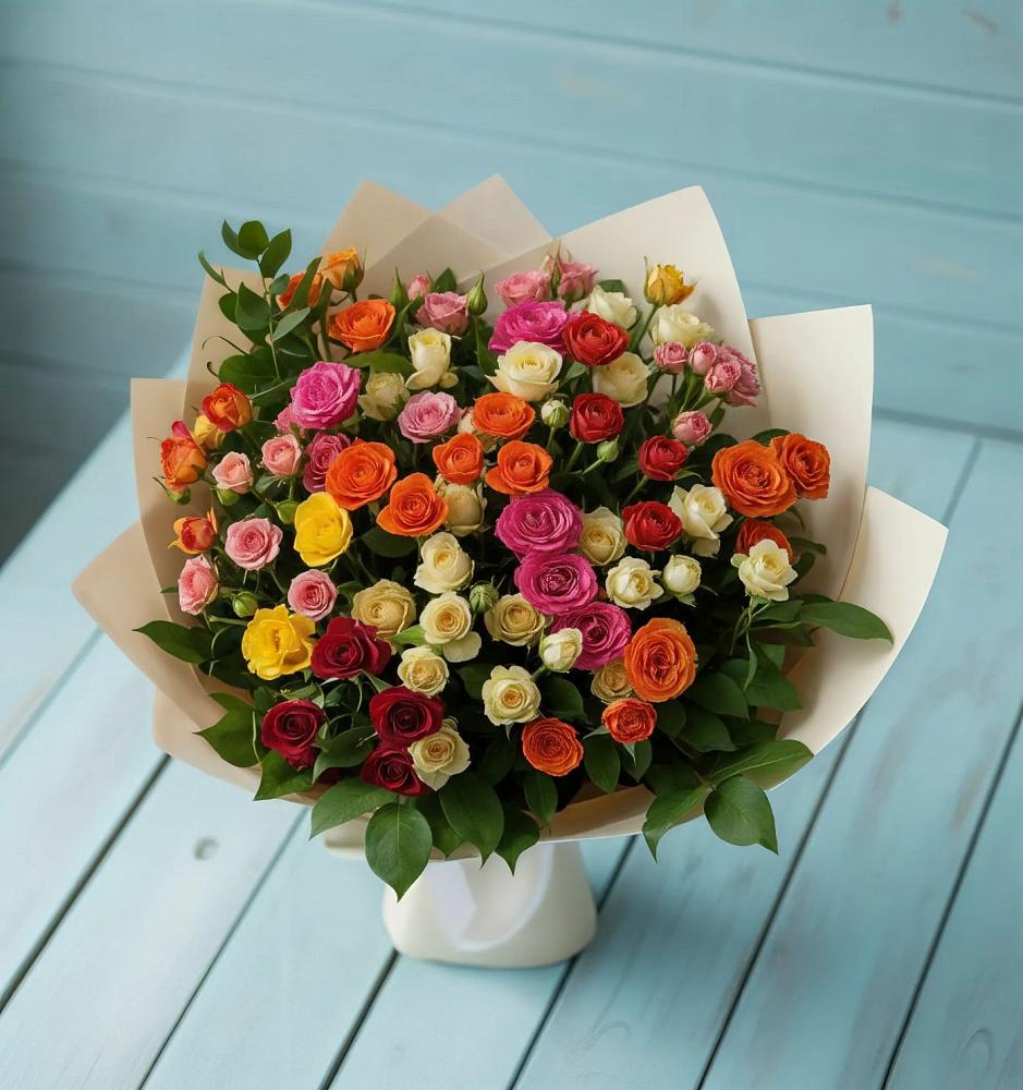 Букет Микс из разноцветных кустовых роз в Землянске