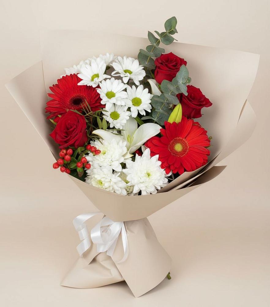 Букет цветов из: Розы, Хризантемы, Герберы и Лилии в Землянске