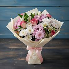 Букет цветов из:  Хризантемы, Альстромерии и Розы #REPLACE_PRED# Землянске